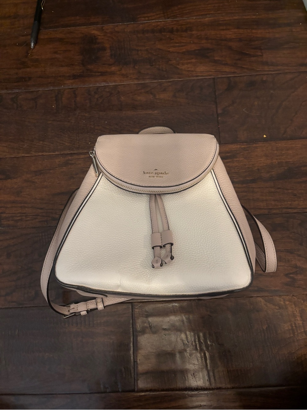 kate spade Leila Two-Tone Beige & White Pebbled Leather Backpack